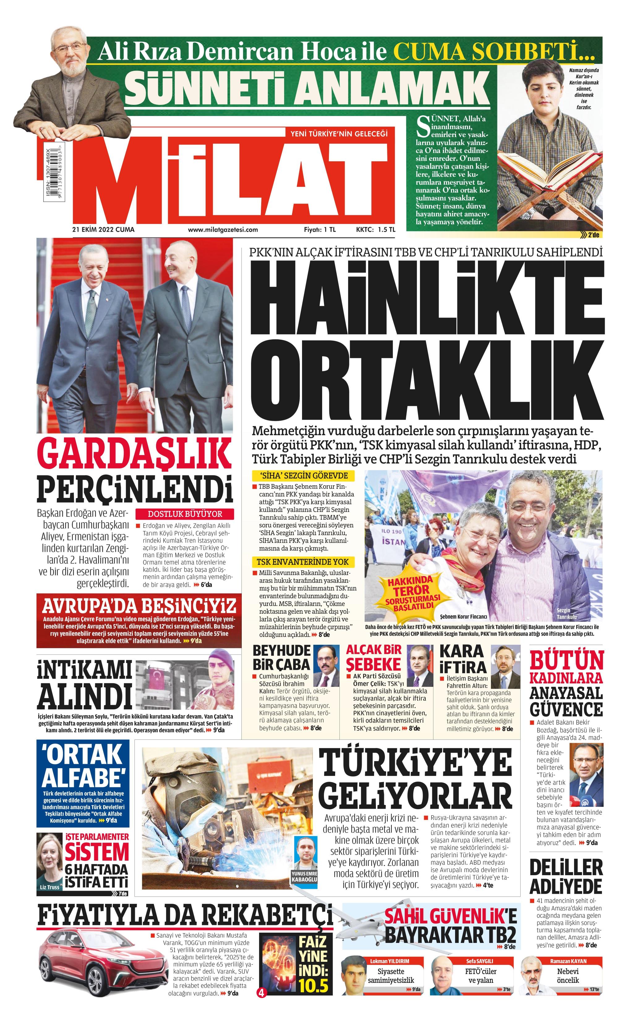 Milat Gazetesi Ekim Cuma G N Man Eti