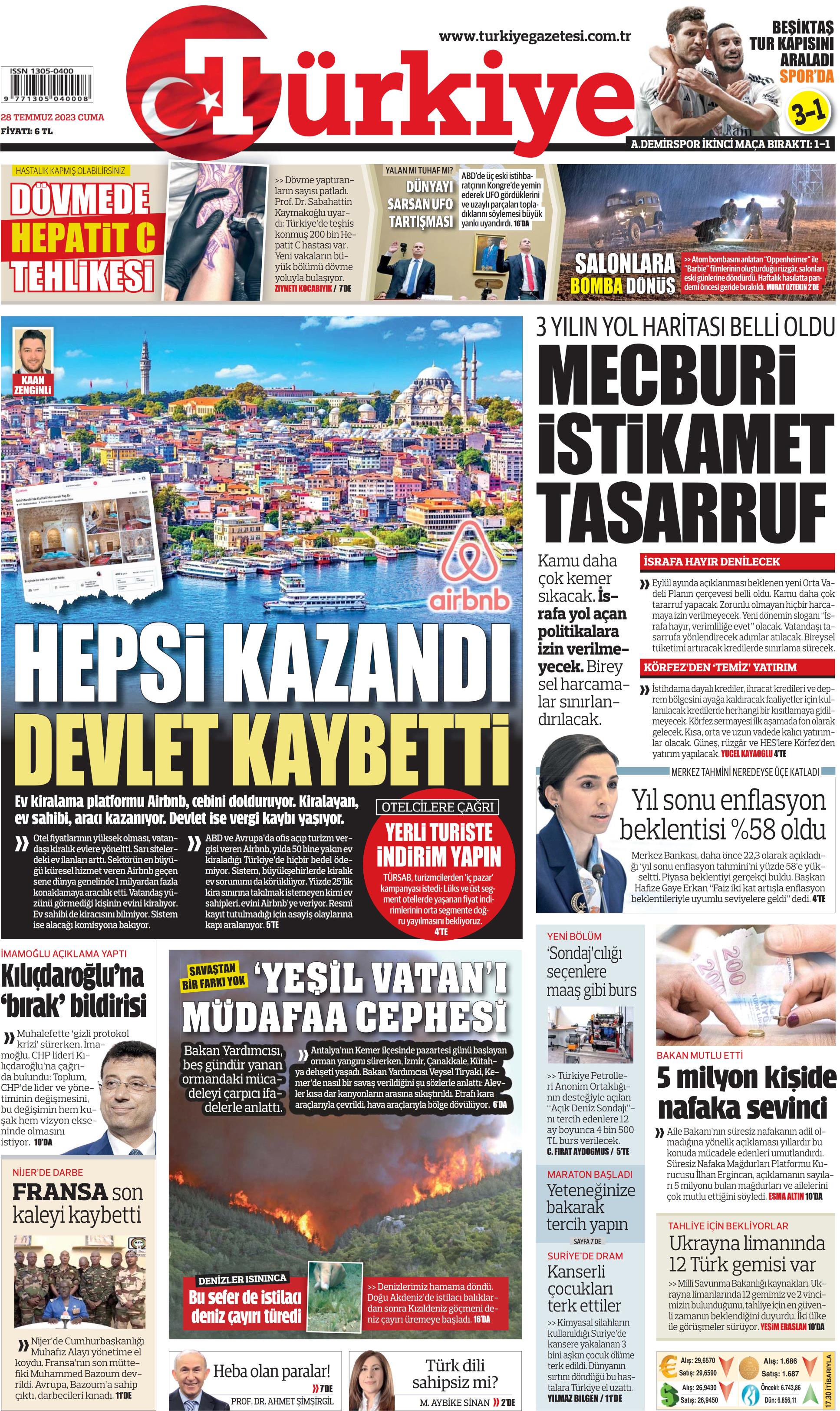 T Rkiye Gazetesi Temmuz Cuma G N Man Eti