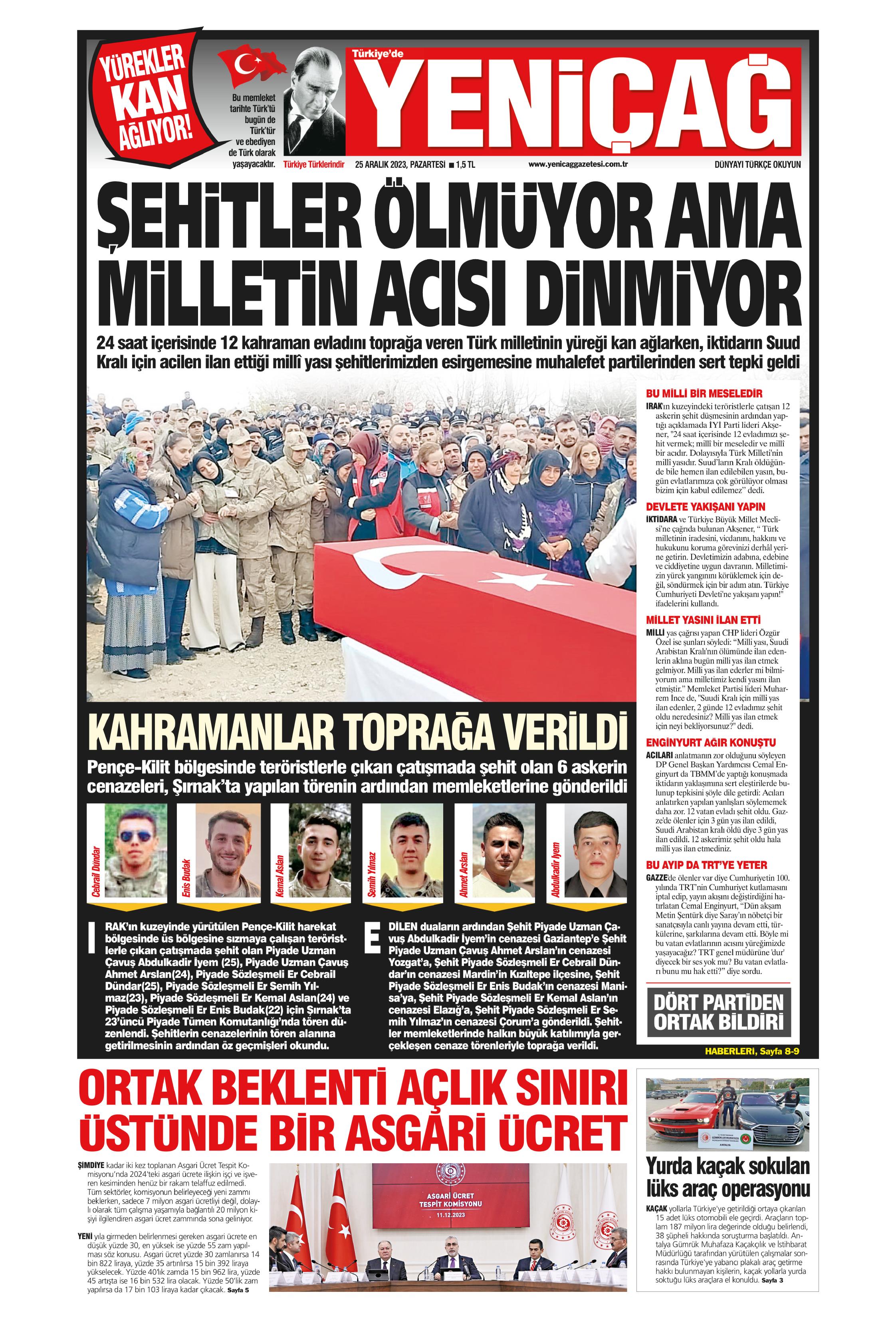 T Rkiye De Yeni A Gazetesi Aral K Pazartesi G N Man Eti