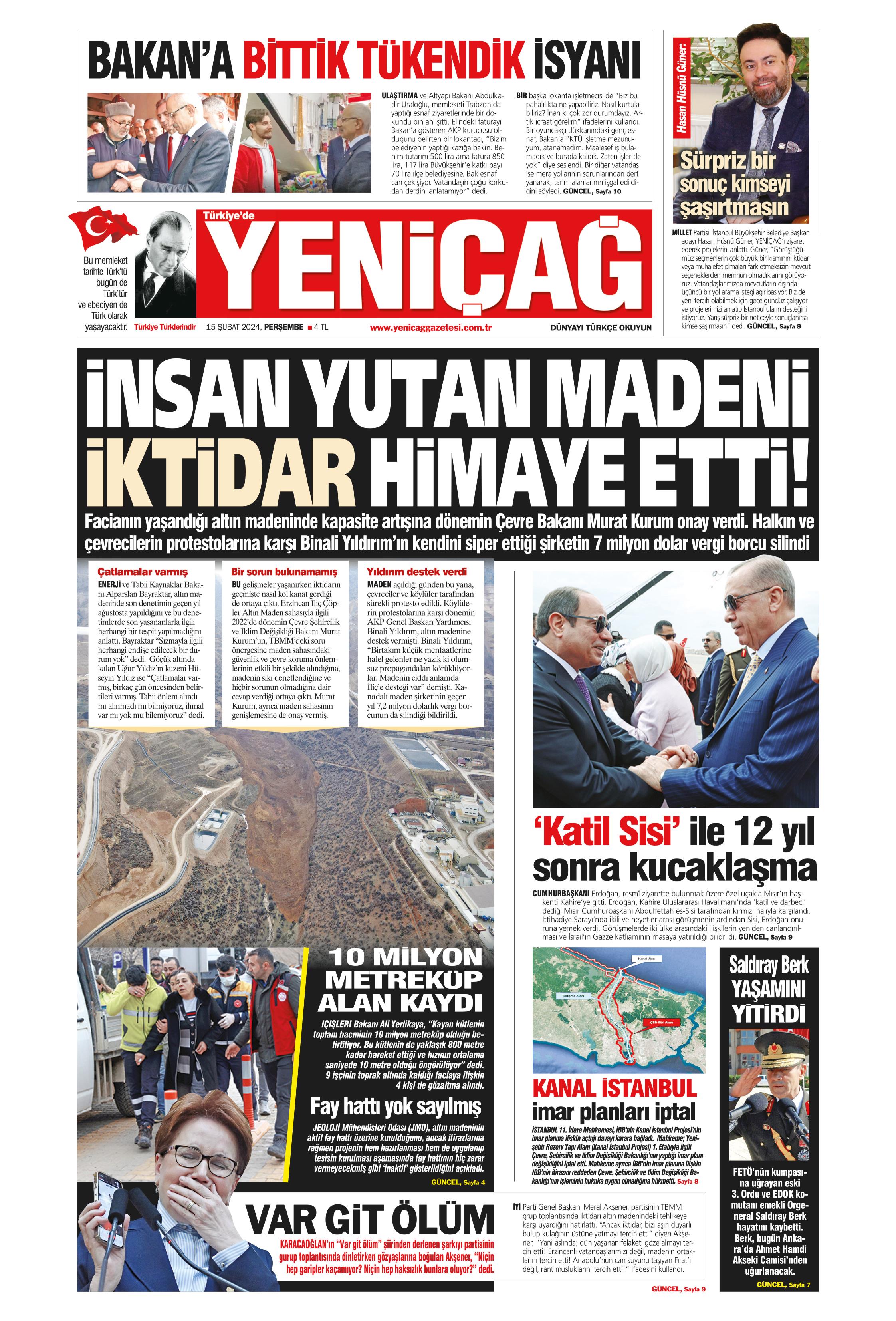 T Rkiye De Yeni A Gazetesi Ubat Per Embe G N Man Eti