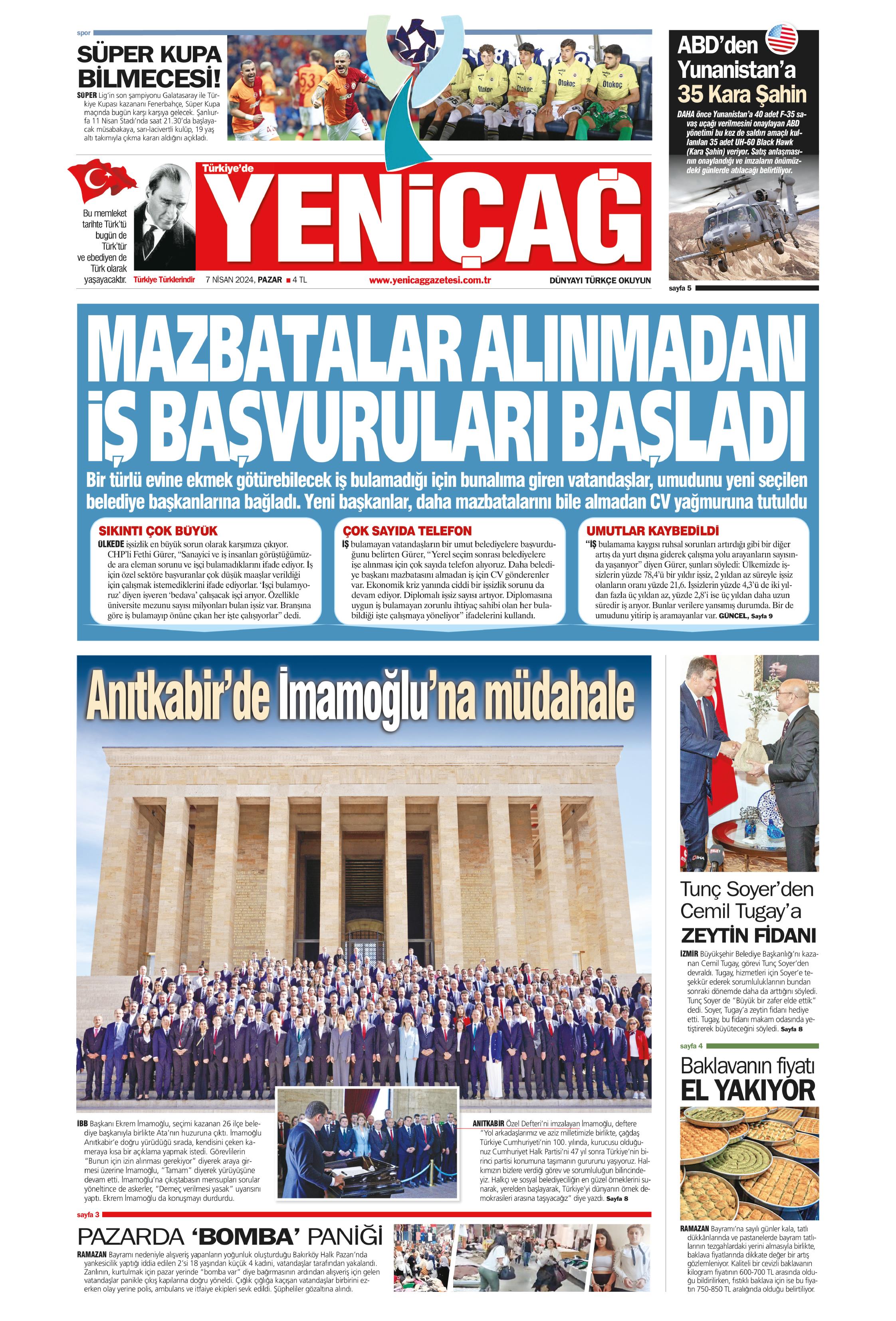 T Rkiye De Yeni A Gazetesi Nisan Pazar G N Man Eti