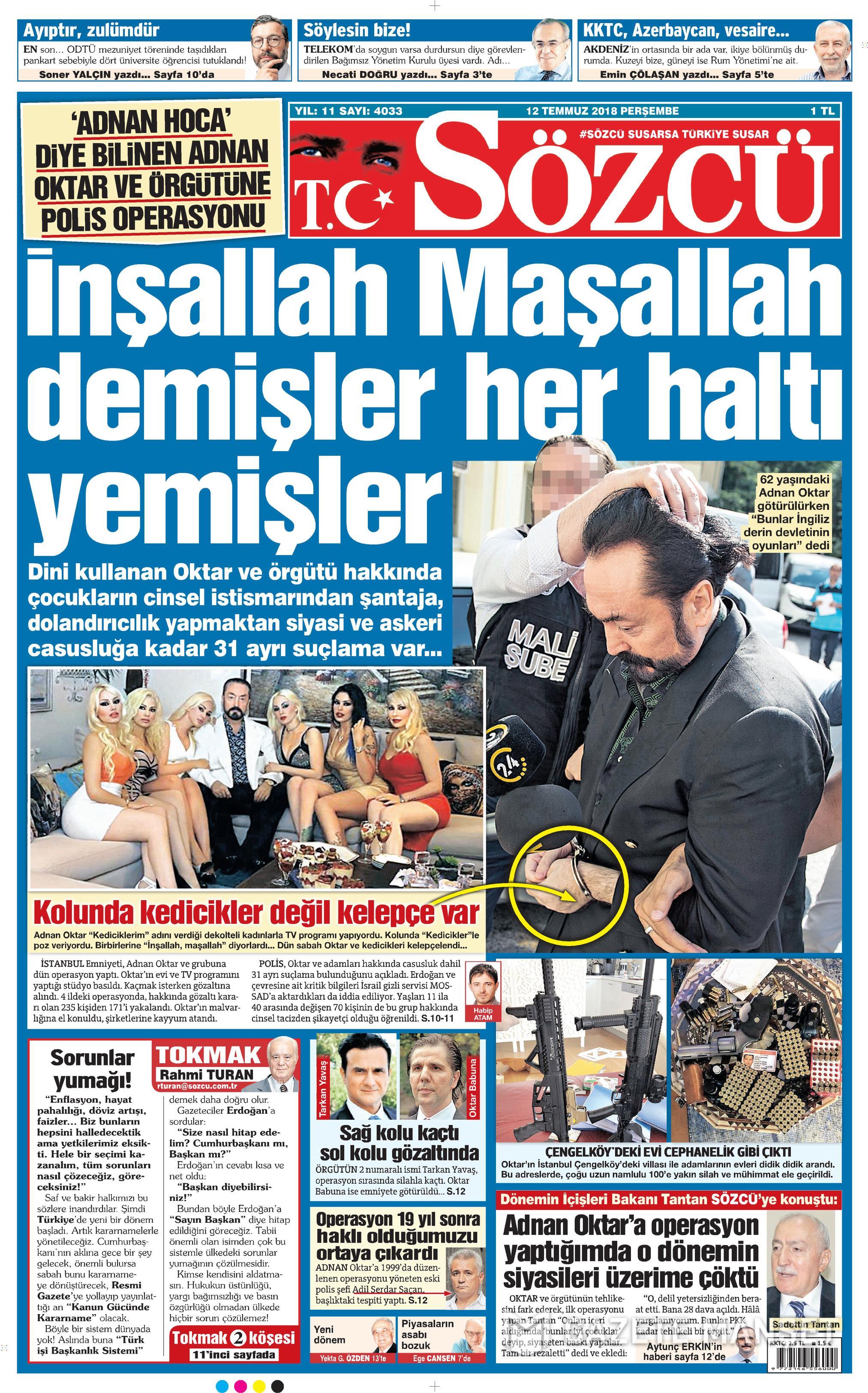 Sözcü Gazetesi 12 Temmuz 2018, Perşembe Günü Manşeti Sözcü Gazetesi 12 Temmuz 2018, Perşembe Günü Manşeti