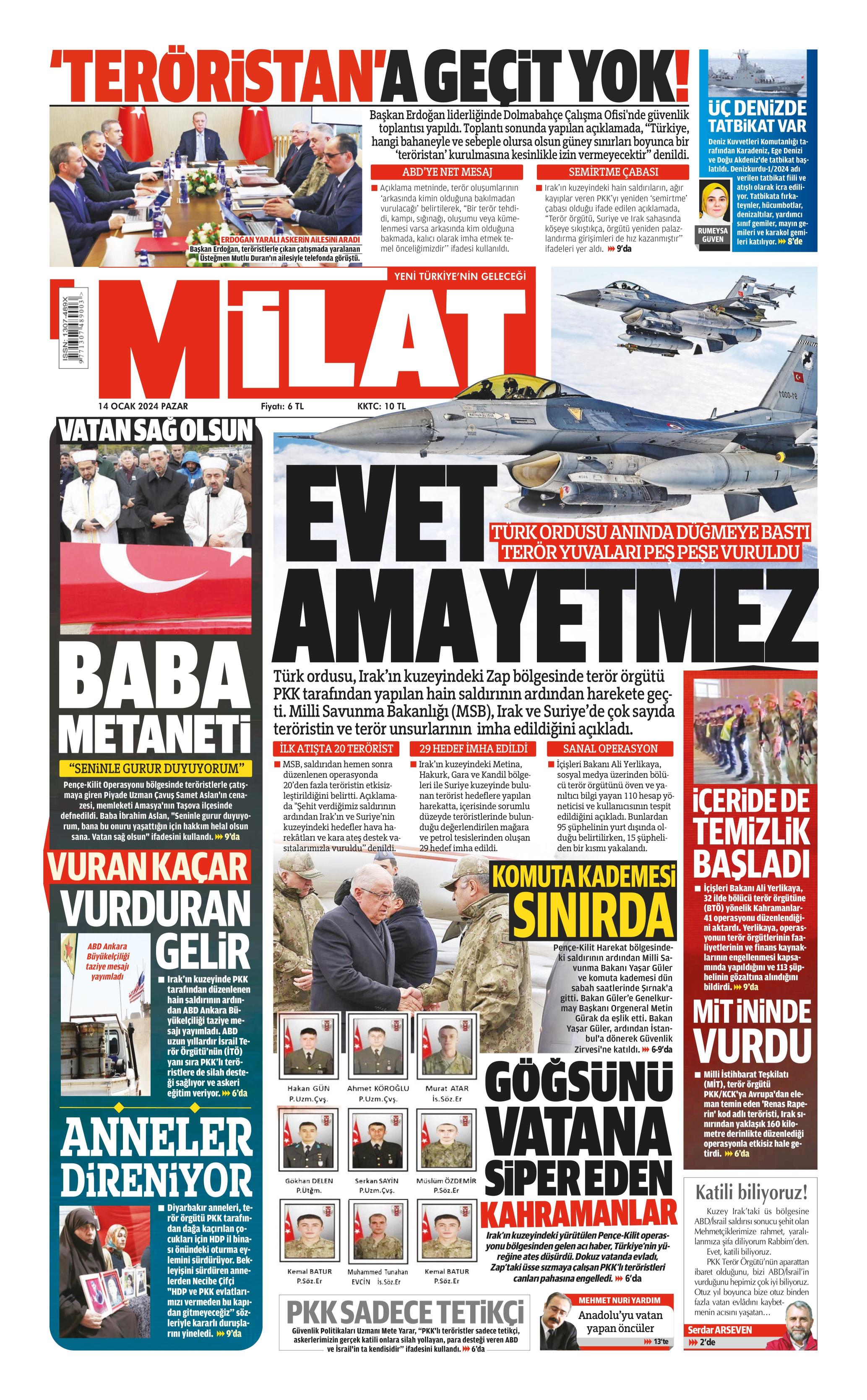 Milat Gazetesi 14 Ocak 2024 Pazar G N Man Eti   6ebe811f 33f0 4e55 9622 7320cd5b0d72 